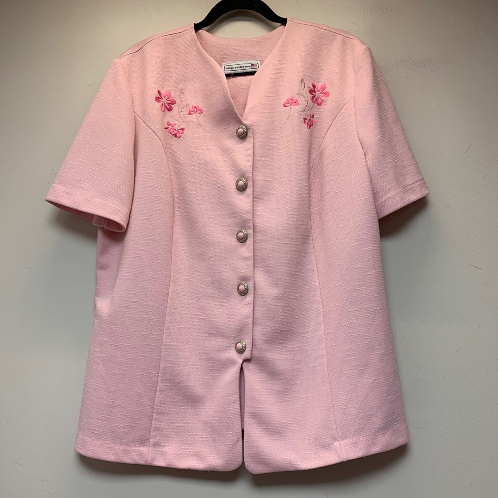Pablo Collection Blazer Top Womens XL Pink Excellent Floral Embroidered Vintage